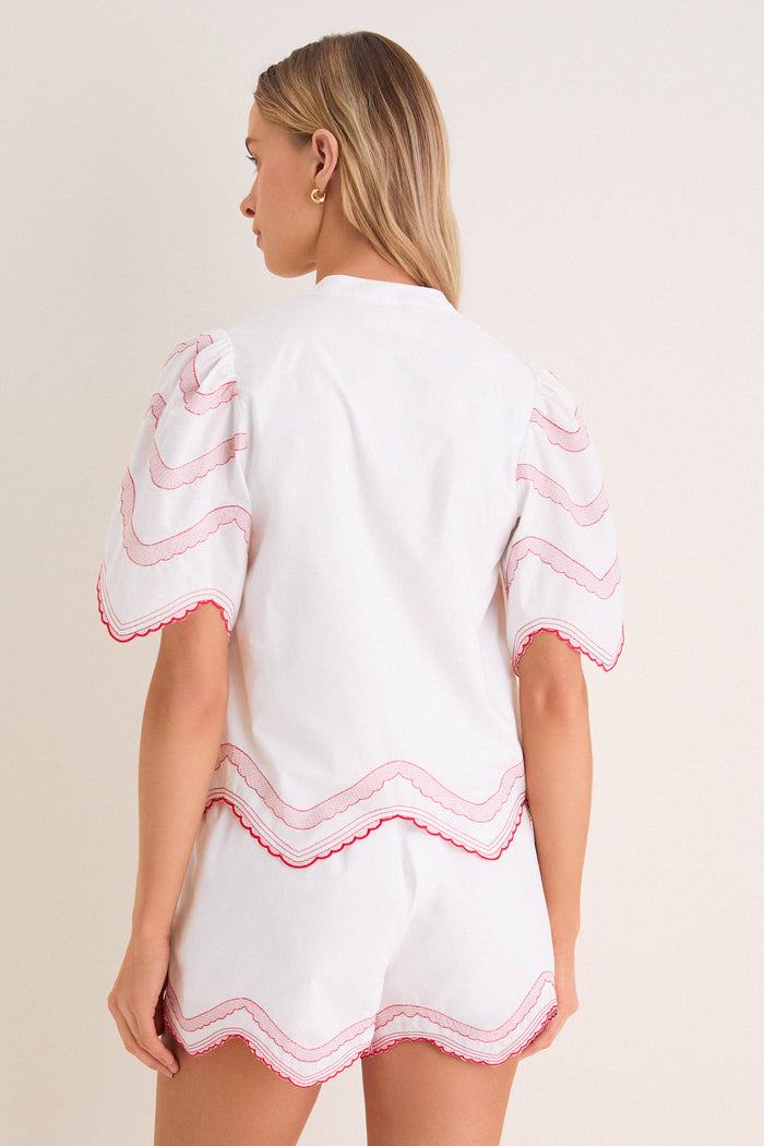White with Red Embroidery Weston Top