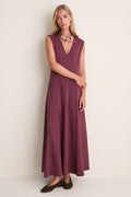 Wine Cotton Jersey Agnes V-neck Dress