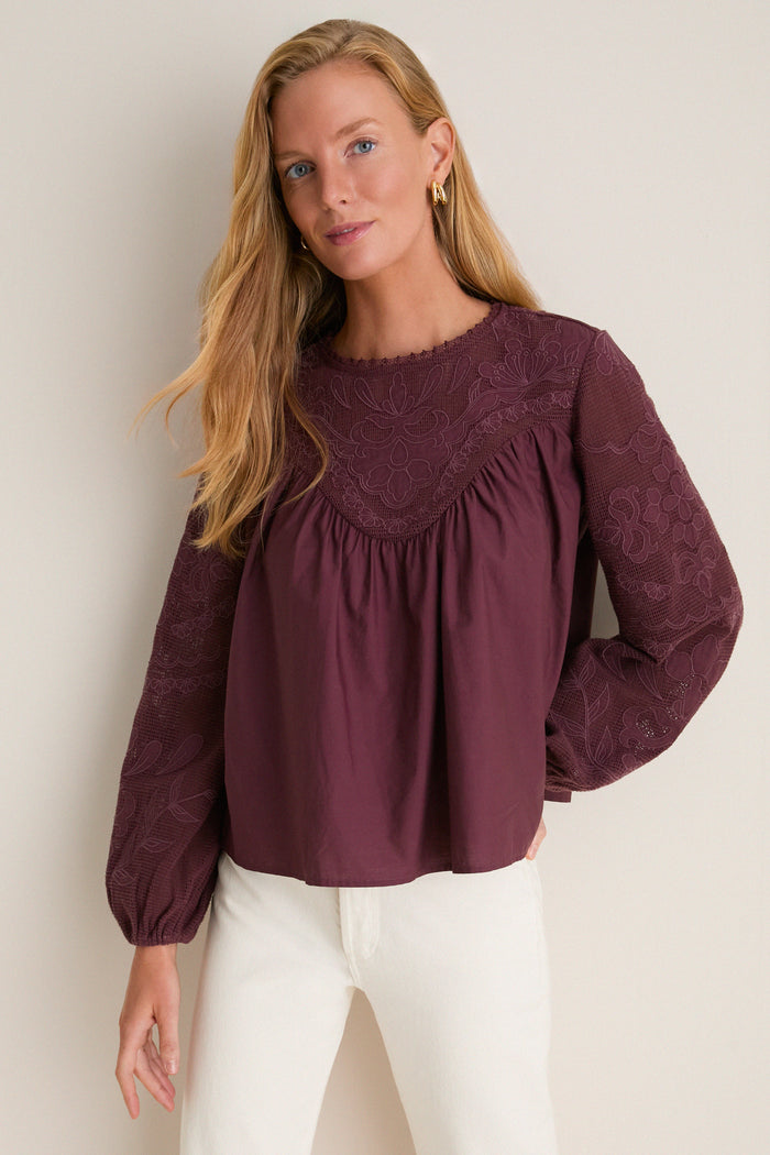 Wine Embroidered Cressida Blouse