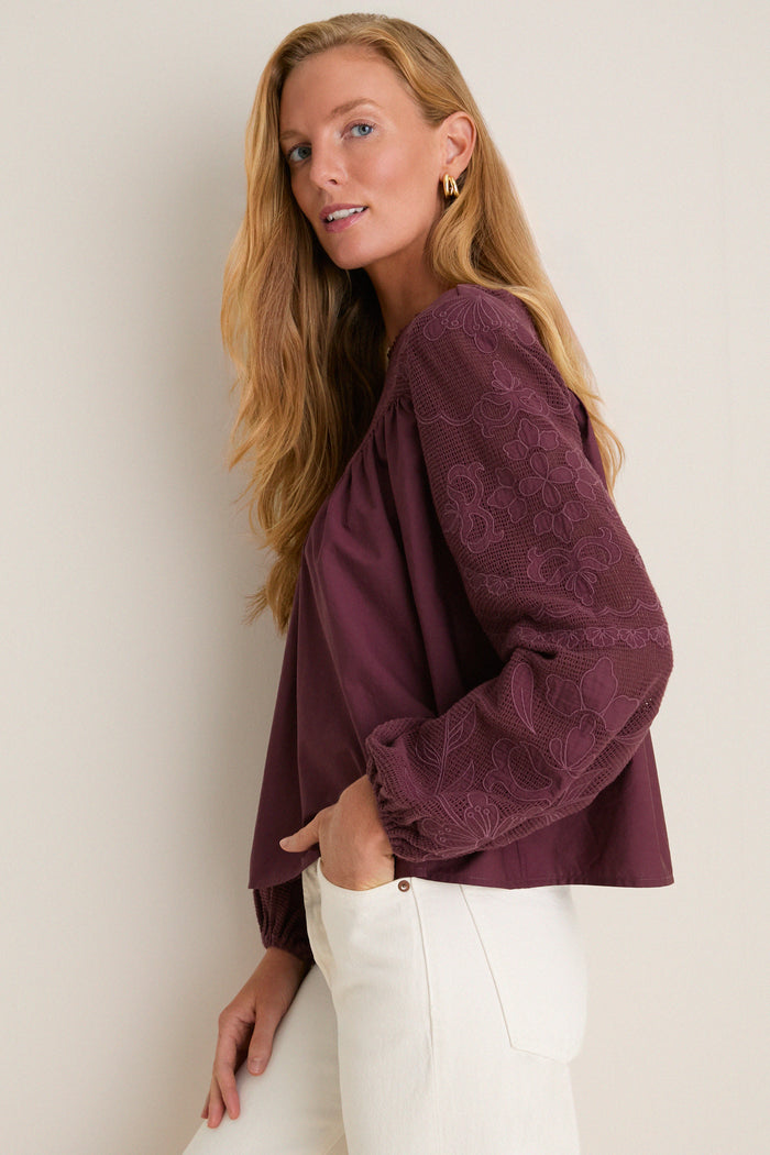 Wine Embroidered Cressida Blouse