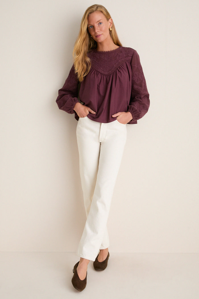 Wine Embroidered Cressida Blouse