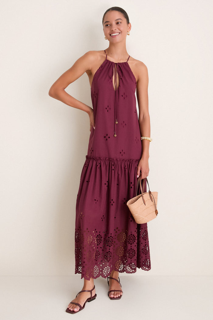 Wine Outono Cut-Out Tiered Maxi Dress
