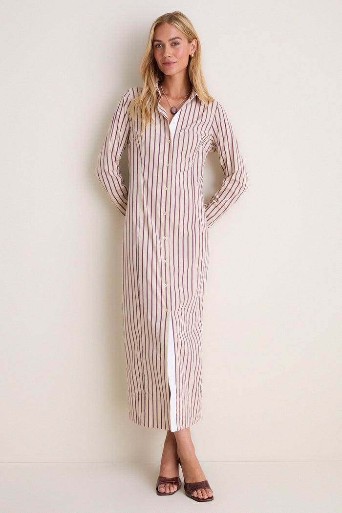Wine Stripe Paolo Maxi Shirt Dress