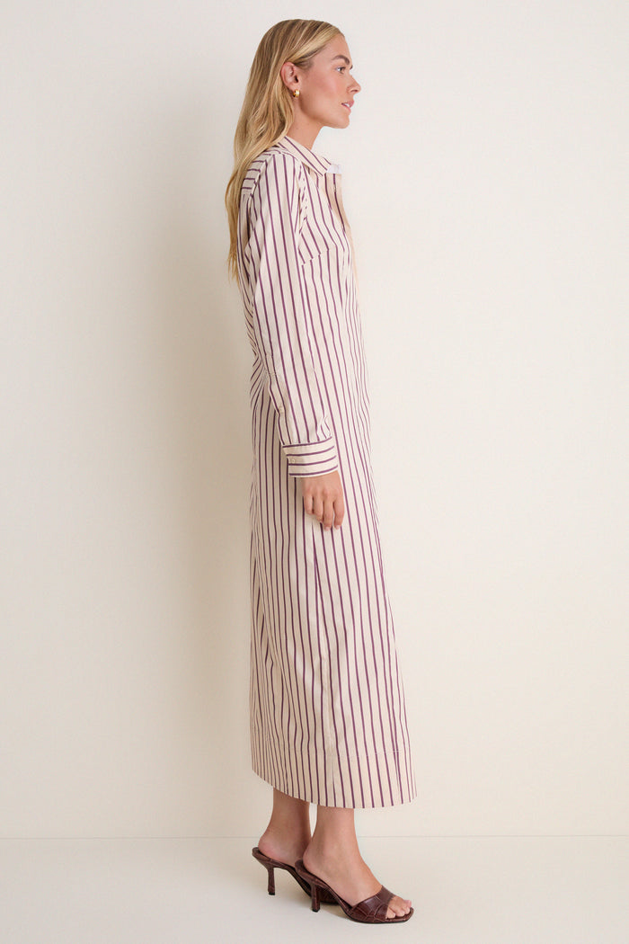 Wine Stripe Paolo Maxi Shirt Dress