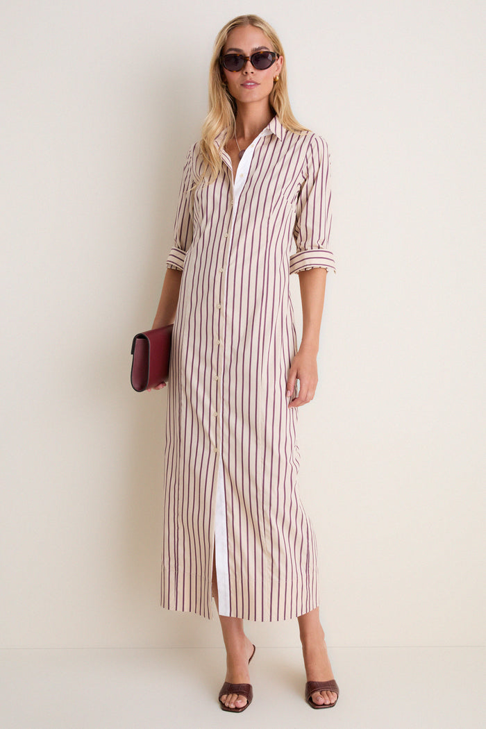 Wine Stripe Paolo Maxi Shirt Dress