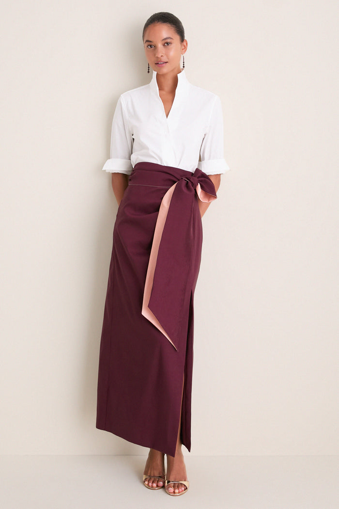Wine Taffeta Angelise Tie Skirt