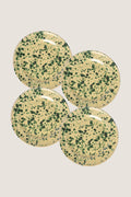 Yellow and Verde Splatter Side Plate set exudes classic, effortless style with fun green speckles, perfect for high-end entertaining. Handmade in Italy, dishwasher safe.