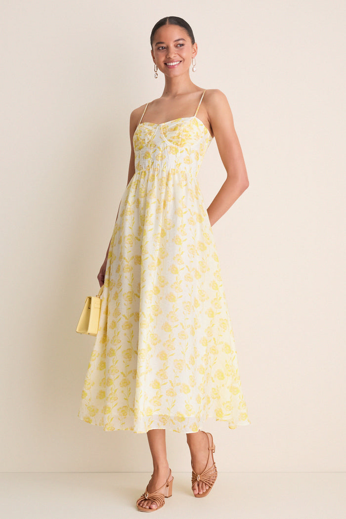 Yellow Floral Bustier Jessamine Maxi Dress