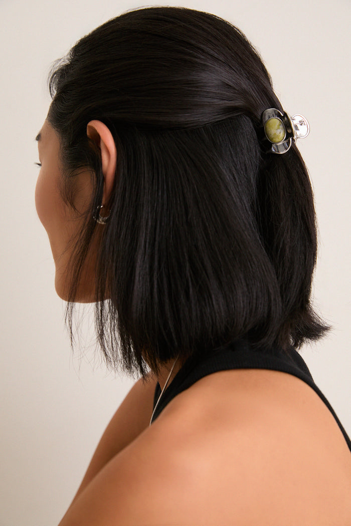 Yellow Turquoise and Rhodium Amara Mini Stone Claw Clip